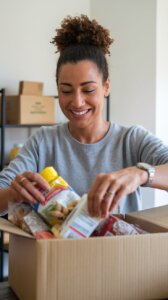 Woman of God packing a care package to give to others