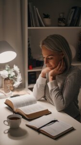 Woman of God doing Bible Study at a desk