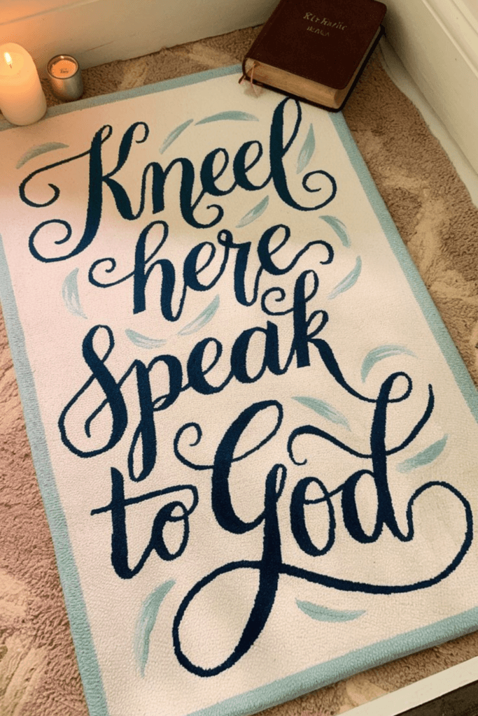 Prayer rug on the floor; DIY War Room decor; 