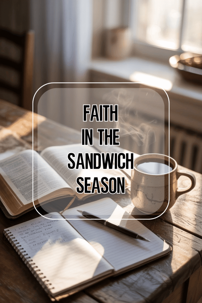 Wooden table with window sill in the background; steaming cup of coffee beside an open journal and an open Bible